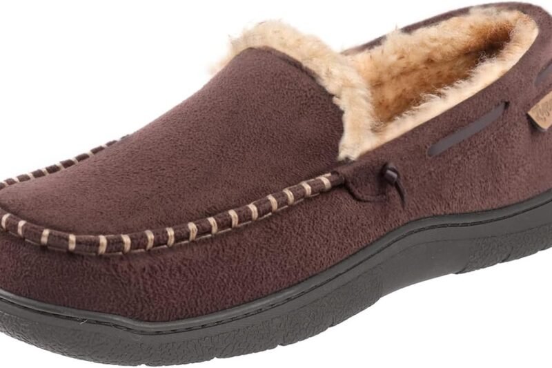 Zigzagger Men’s Moccasin Slippers Memory Foam House Shoes, Indoor and Outdoor Warm Loafer Slippers