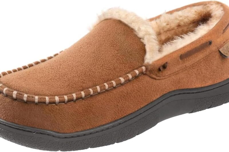 Zigzagger Men’s Moccasin Slippers Memory Foam House Shoes, Indoor and Outdoor Warm Loafer Slippers
