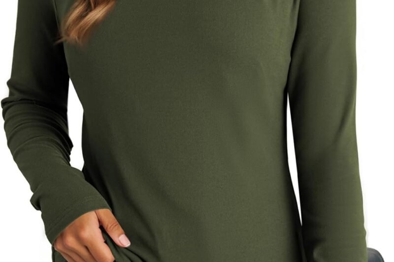 Dokotoo Womens Tops Business Casual Outfits Long Sleeve Shirts Mock Neck Twist Knot Slim Fit Soft Stretch Tees Blouses