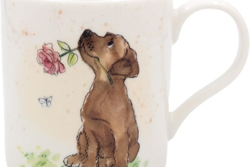 The Leonardo Collection Paper Shed Design Dog with Rose Mug for Home & Kitchen | Stylish Ceramic Mugs for Tea & Coffee | Lovely Cup Set for Mens Gifts & Birthday Gifts for Women
