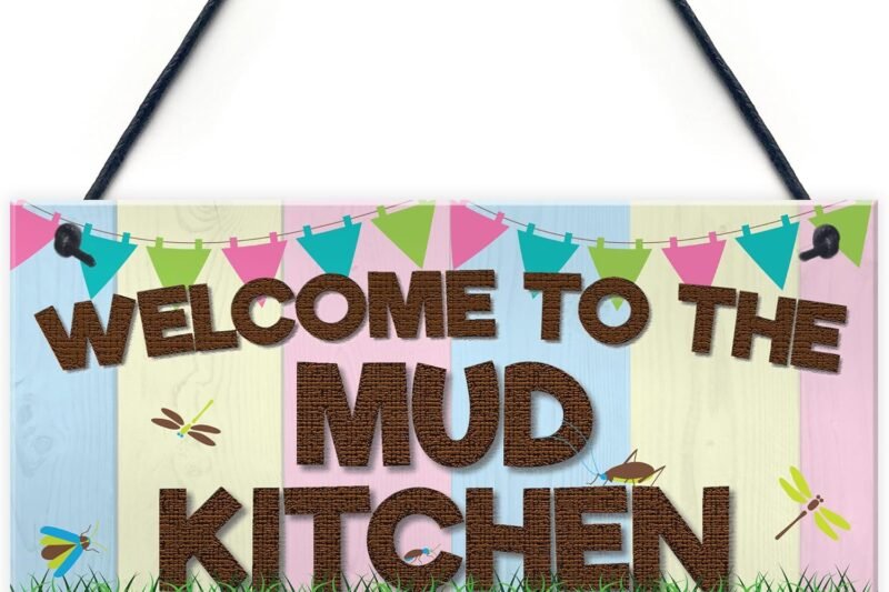 RED OCEAN Welcome Mud Kitchen Home School Garden Outdoor Hanging Plaque Plot Gift Sign